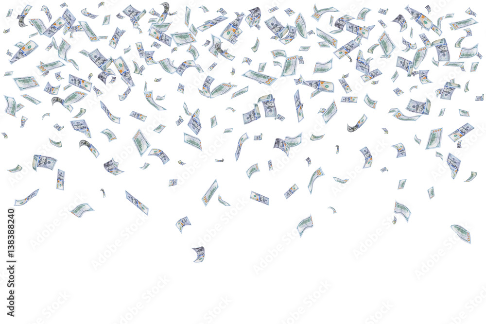 Many Falling Dollars Isolated Many Falling Dollars Isolated