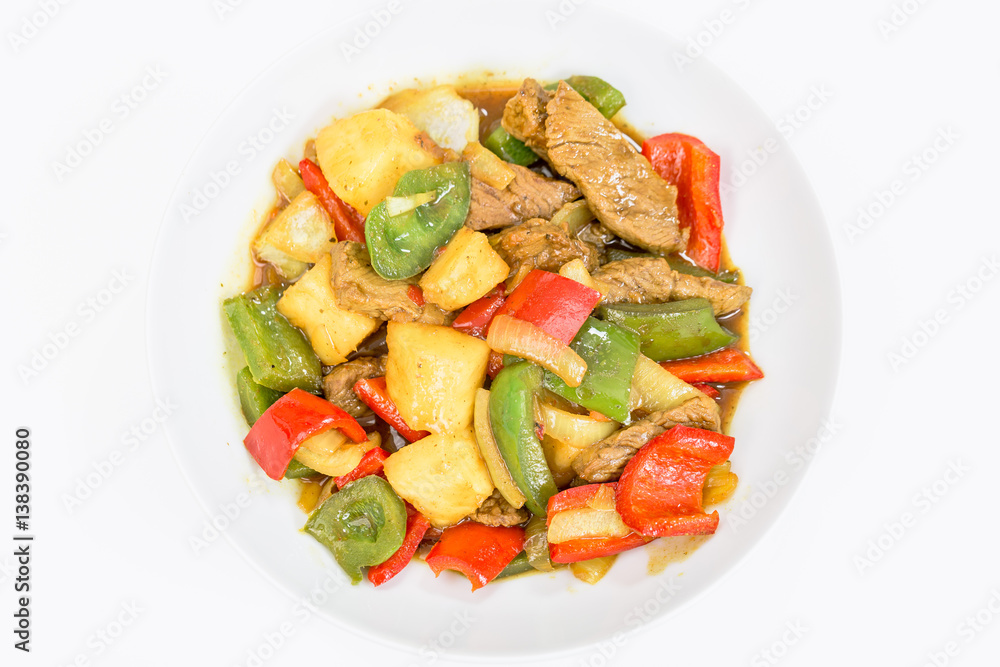 Rindfleisch süßsauer mit Ananas, Paprika und Zwiebeln.. Rindfleisch süßsauer mit Ananas, Paprika und Zwiebeln..