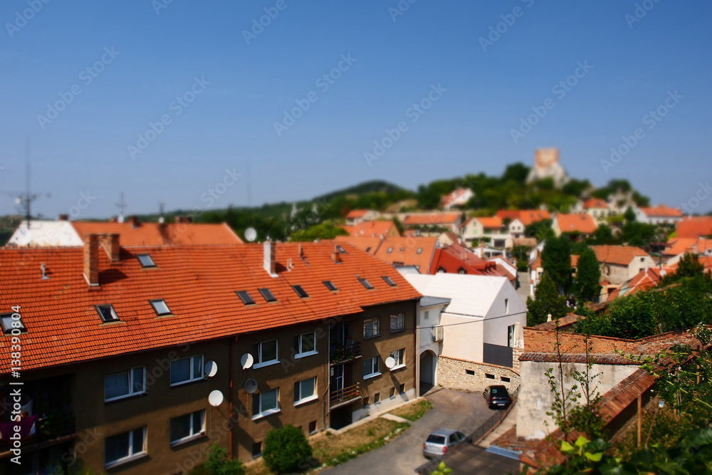 Obraz premium The view of Mikulov city from the top with tilt-shift effect, Czech Republic.