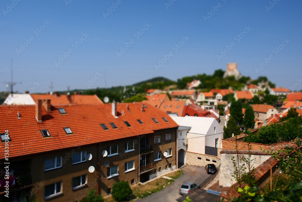 The view of Mikulov city from the top with tilt-shift effect, Czech Republic.