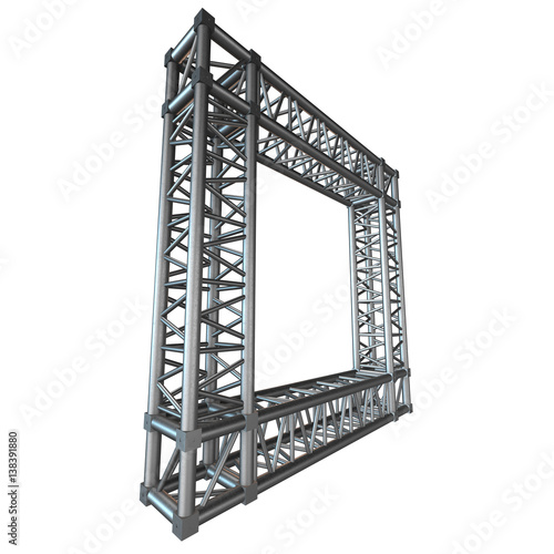 Steel truss girder rooftop frame construction. 3d render isolated on white