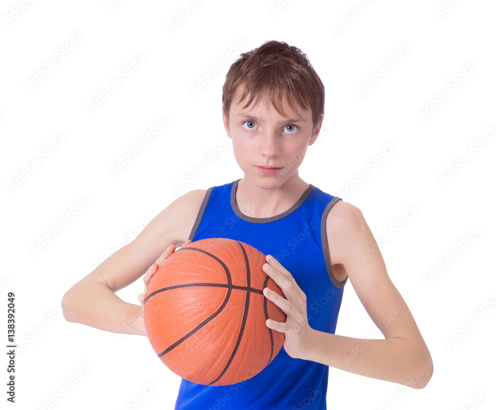 Teenager with a ball for basketball. Isolated on white background Teenager with a ball for basketball. Isolated on white background