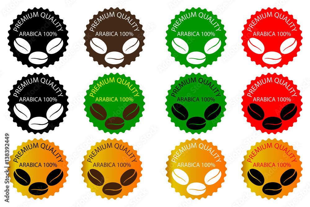 100% Arabica coffee - sticker or label, coffee bean ,Coffee premium quality, 100% Arabica coffee - sticker or label, coffee bean ,Coffee premium quality,