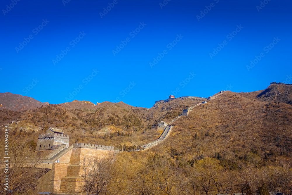 BEIJING, CHINA - 29 JANUARY, 2017: Fantastic view of impressive great wall on a beautiful sunny day, located at Juyong tourist site