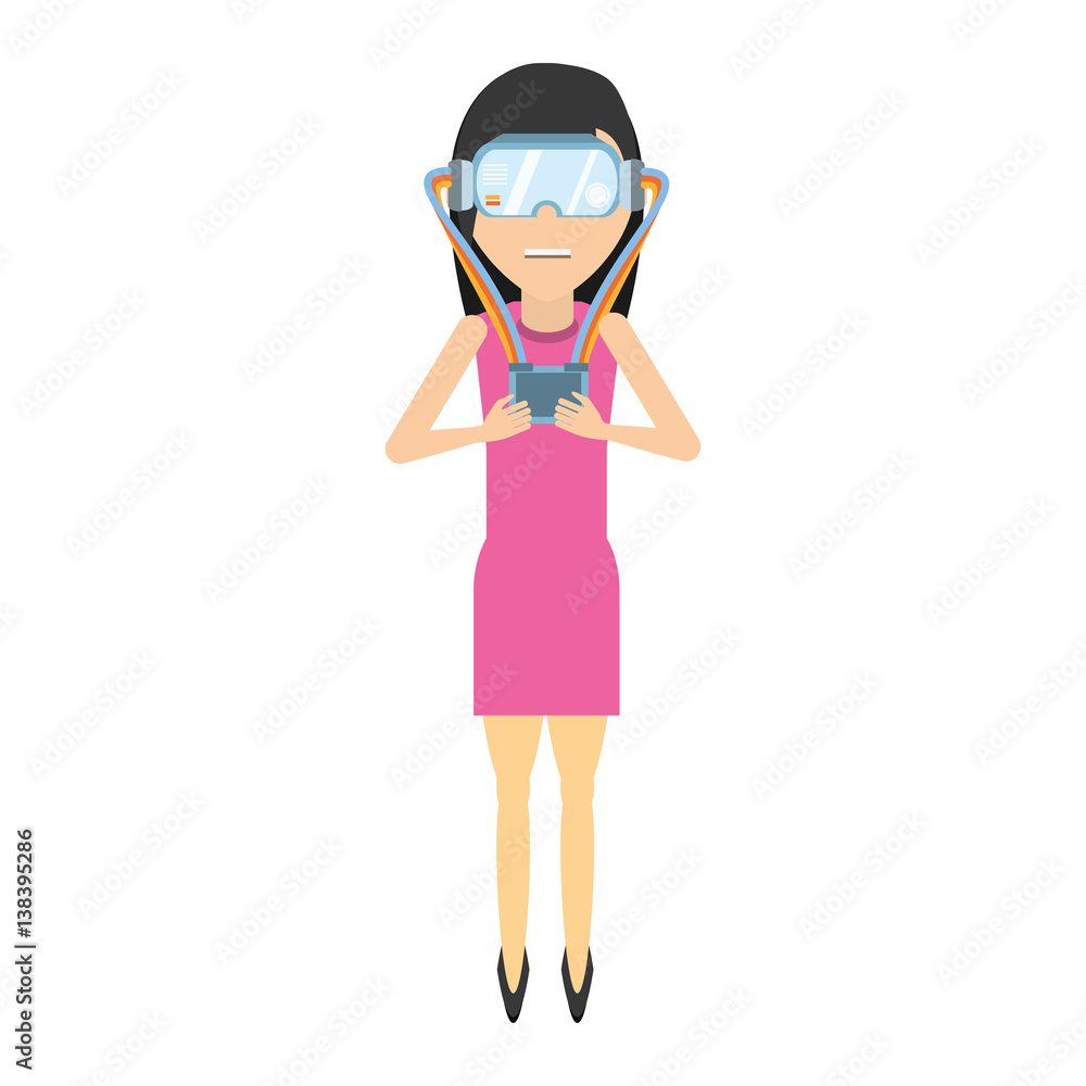 woman wear virtual reality glasses and control vector illustration woman wear virtual reality glasses and control vector illustration