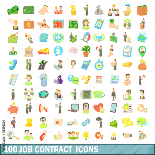 100 job contract icons set, cartoon style © ylivdesign