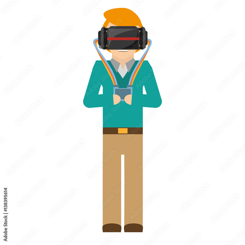 man wearing vr goggles with control vector illustration eps 10 man wearing vr goggles with control vector illustration eps 10