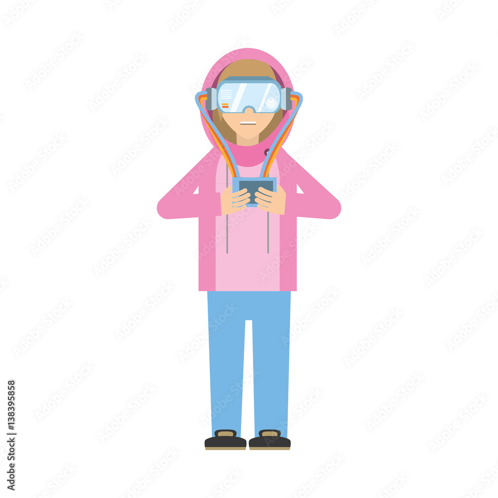 man wearing vr goggles with control vector illustration eps 10 man wearing vr goggles with control vector illustration eps 10