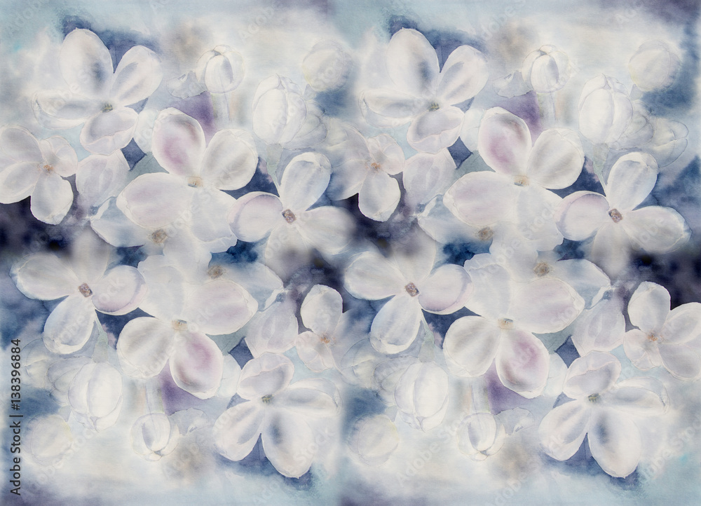 Flowers white lilac - watercolor.  Use printed materials, signs, items, websites, maps, posters, postcards, packaging.