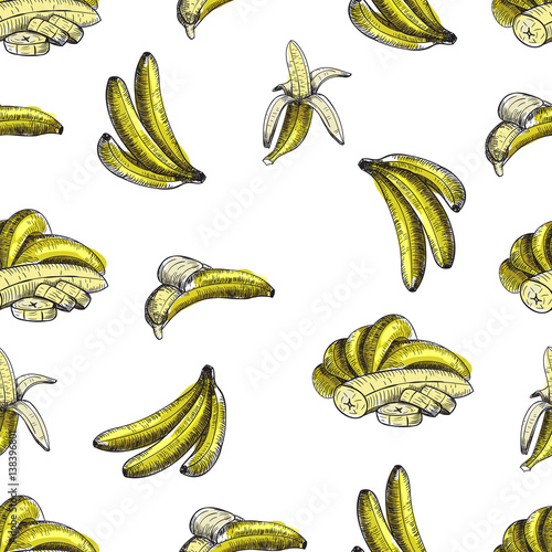 Seamless pattern.bananas of vector sketches.Detailed citrus drawing.Vintage sketch style illustration