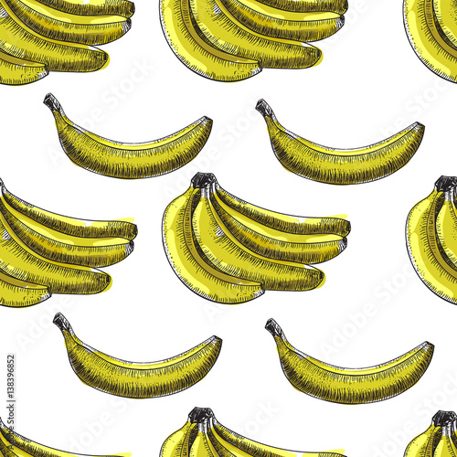 Seamless pattern.bananas of vector sketches.Detailed citrus drawing.Vintage sketch style illustration
