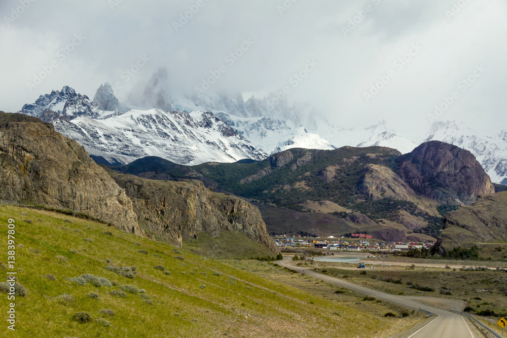 Argentina, Patagonia. Road to El Chalten city with the beautiful Fitz Roy view.