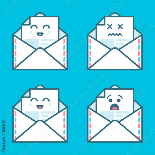 Set of smile emoji emoticon face in email with a lot of variation. Modern flat icons design.