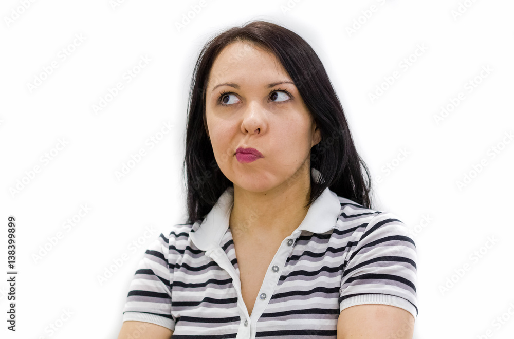 Beautiful woman with crooked smile expression Beautiful woman with crooked smile expression
