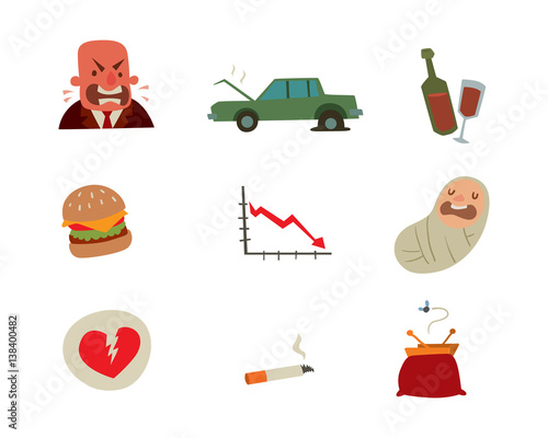 Businessman heart risk man heart attack stress infarct vector illustration smoking drinking alcohol harmful depression dizziness health problems