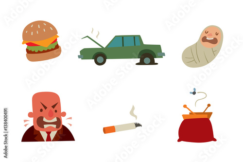 Businessman heart risk man heart attack stress infarct vector illustration smoking drinking alcohol harmful depression dizziness health problems