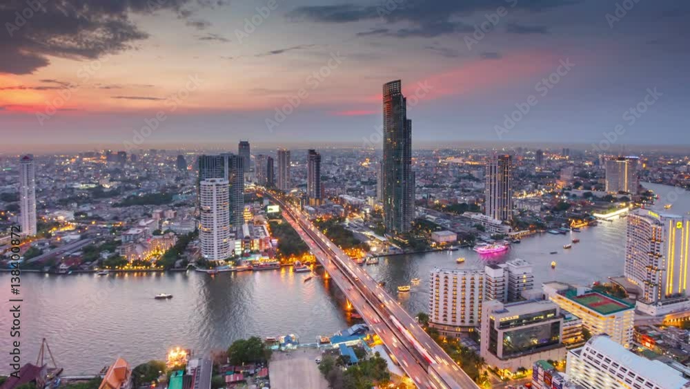 Panoramic view of urban landscape in Bangkok Thailand. Time lapse High quality footage - original size 4k (4096x2304)