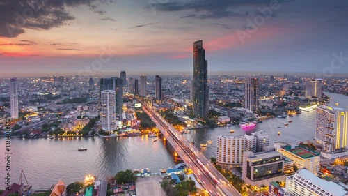 Panoramic view of urban landscape in Bangkok Thailand. Time lapse High quality footage - original size 4k (4096x2304)