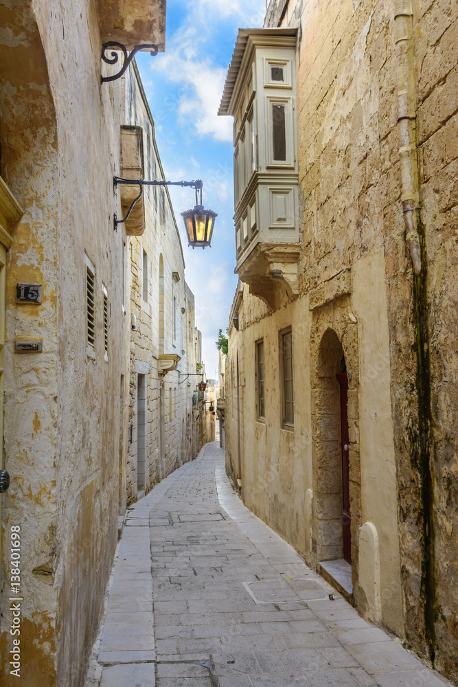 Maltese narrow street in Mdina.