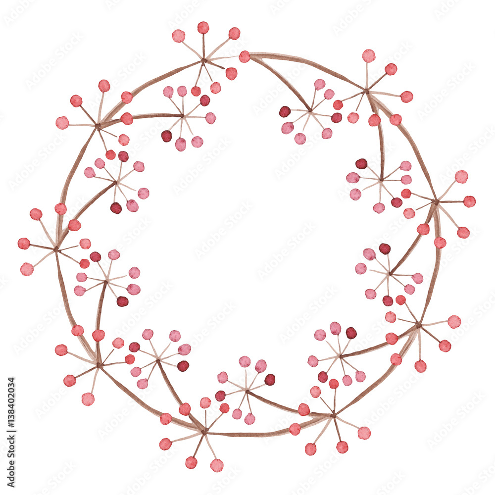 Round Wreath With Watercolor Little Red Berries Round Wreath With Watercolor Little Red Berries
