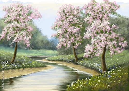 Obraz na płótnie Wiosna, kwiat, rzeka, obrazy