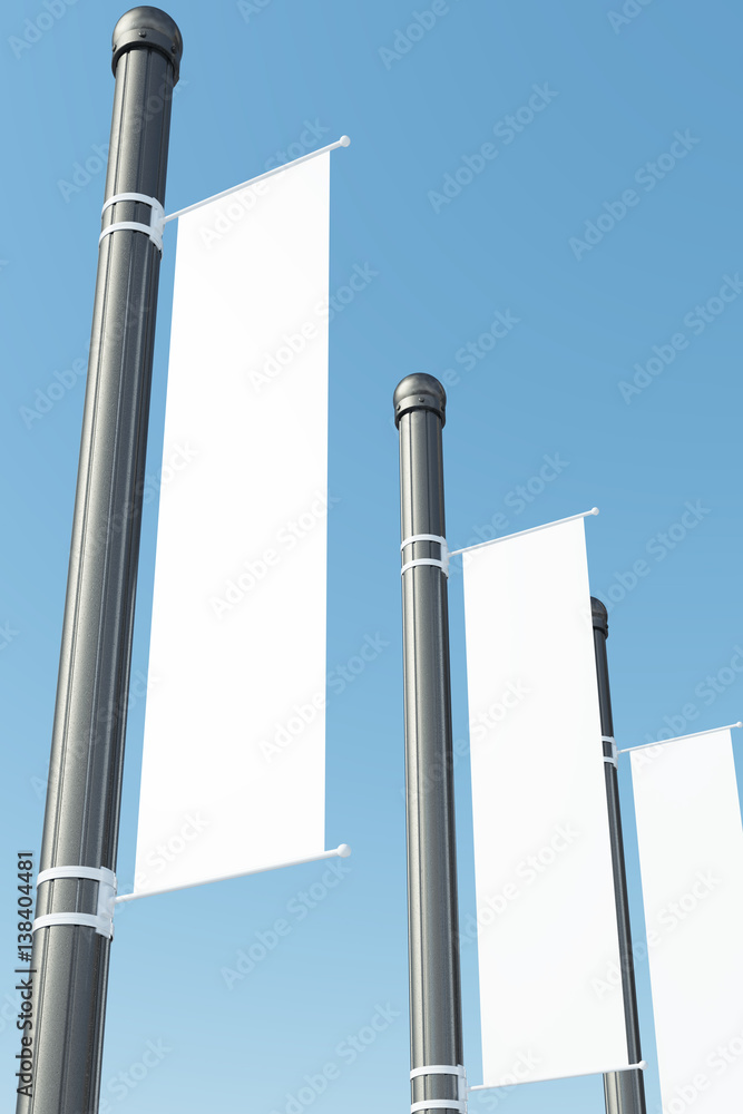 Blank white vertical banner template flag for mockup 3d illustration