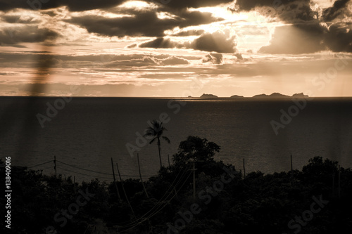 Panoramic sunset by the sea island Koh Phangan with Ang Thong Marine Park background Thailand photo