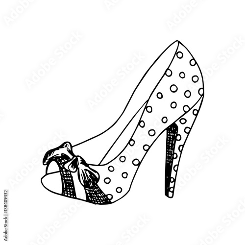 High-heeled shoes for woman. Fashion footwear artwork. Isolated clipart for coloring book pages design