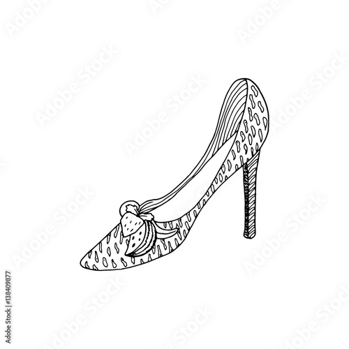 High-heeled shoes for woman. Fashion footwear artwork in shoe style pattern fill. Isolated clipart for coloring book pages design