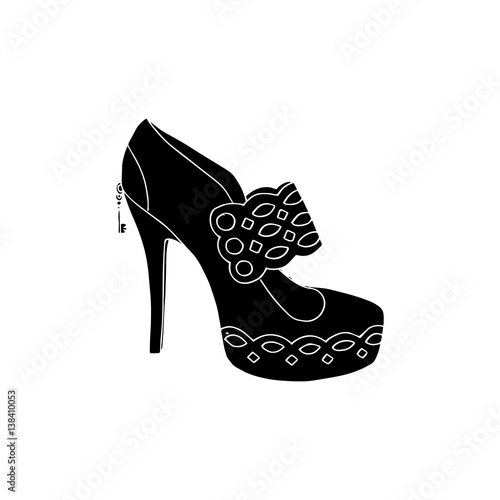 High-heeled black silhouette shoes for woman. Fashion footwear artwork. Isolated clipart for coloring book pages design