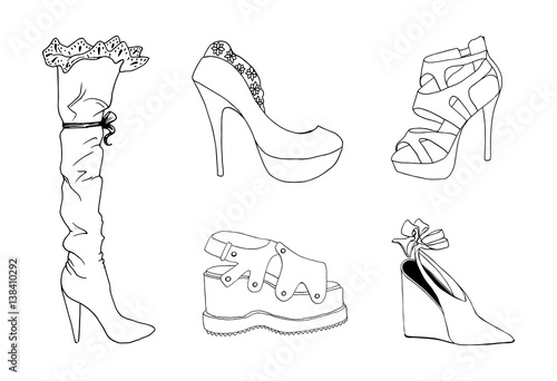 High-heeled shoes for woman. Fashion footwear set. Isolated clipart design