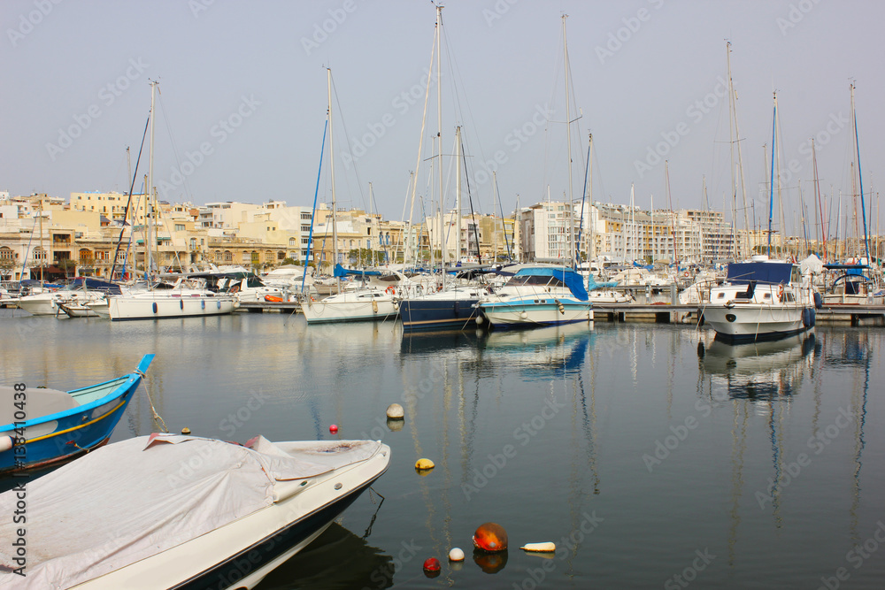 Msida marina with boats on Malta Island.