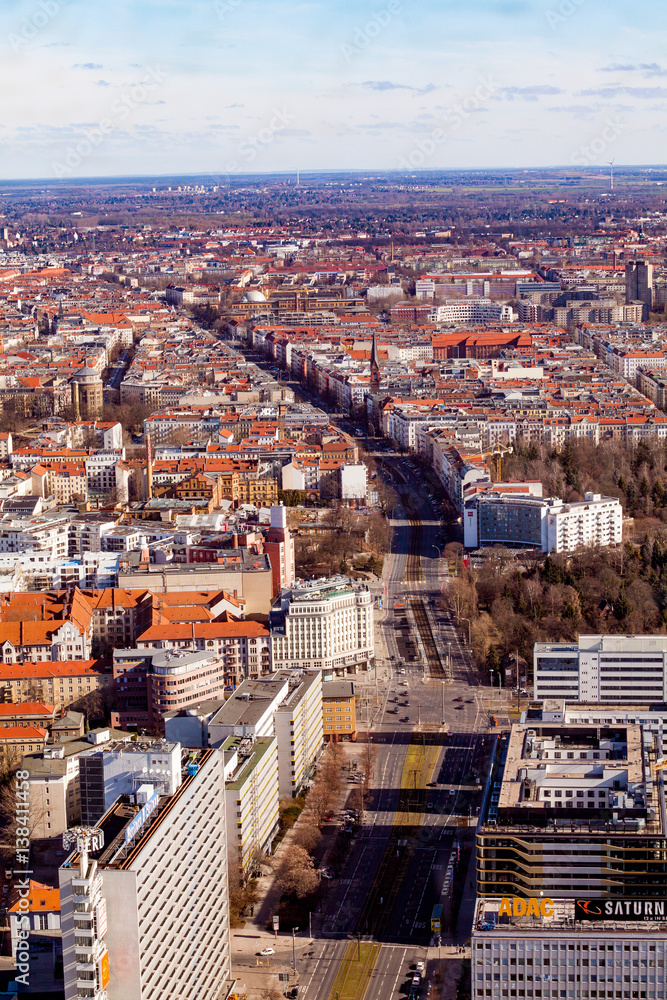 BERLIN, GERMANY - MARCH 22, 2015: Aerial bird eye view of the city of Berlin Germany. Berlin skyline