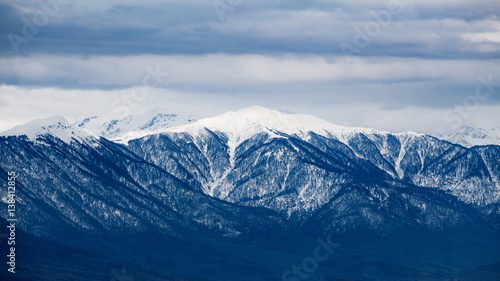 Winter mountains. View from the observation tower of Akhun mountain. Russia