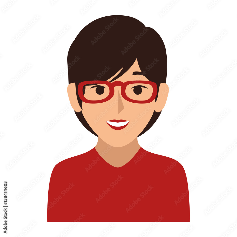 colorful silhouette of half body woman with short hair and glasses vector illustration