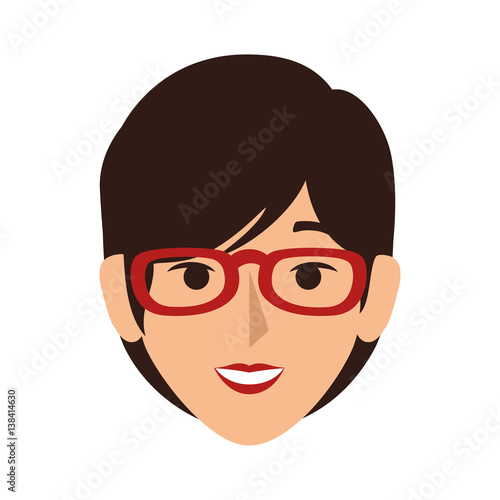 colorful silhouette front view woman with glasses vector illustration vector illustration