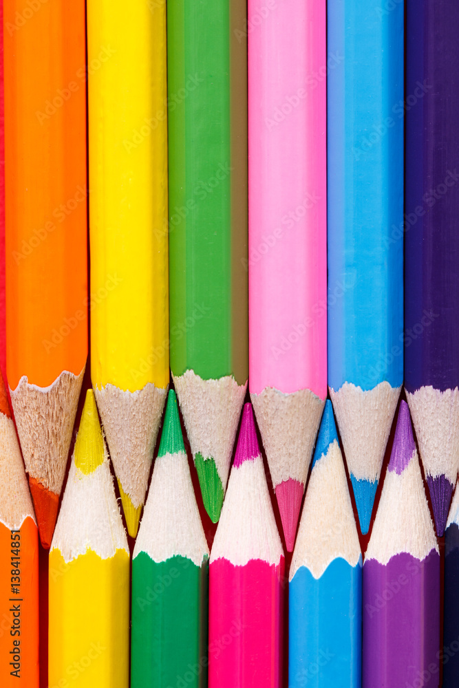 Group of Color pencils is vertical close up Group of Color pencils is vertical close up