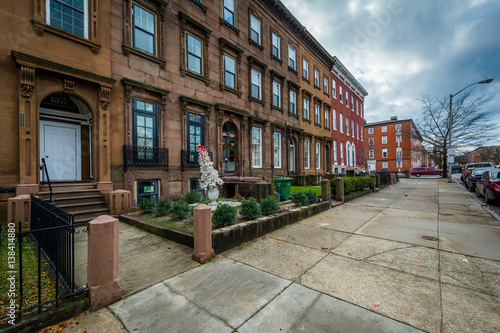 Rowhouses at Franklin Square, in Baltimore, Maryland.
