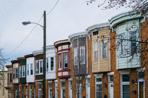 Rowhouses in Greektown, in Baltimore, Maryland. photo