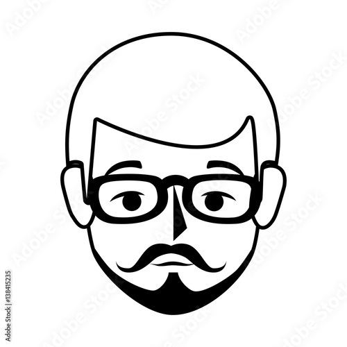 silhouette front view man with moustache and glasses vector illustration