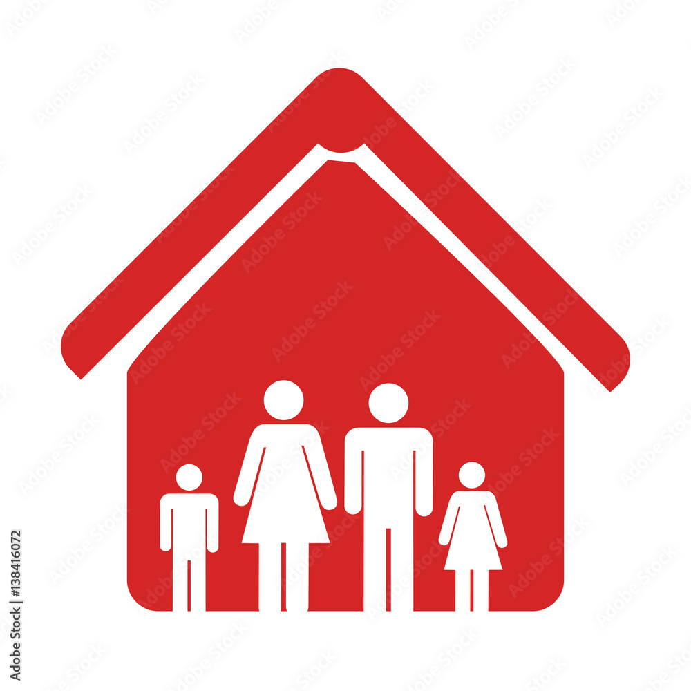 red color emblem pictogram with family in home vector illustration red color emblem pictogram with family in home vector illustration