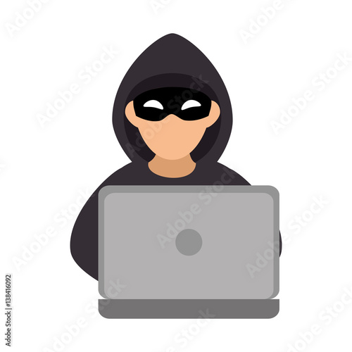 color silhouette with hacker and laptop vector illustration