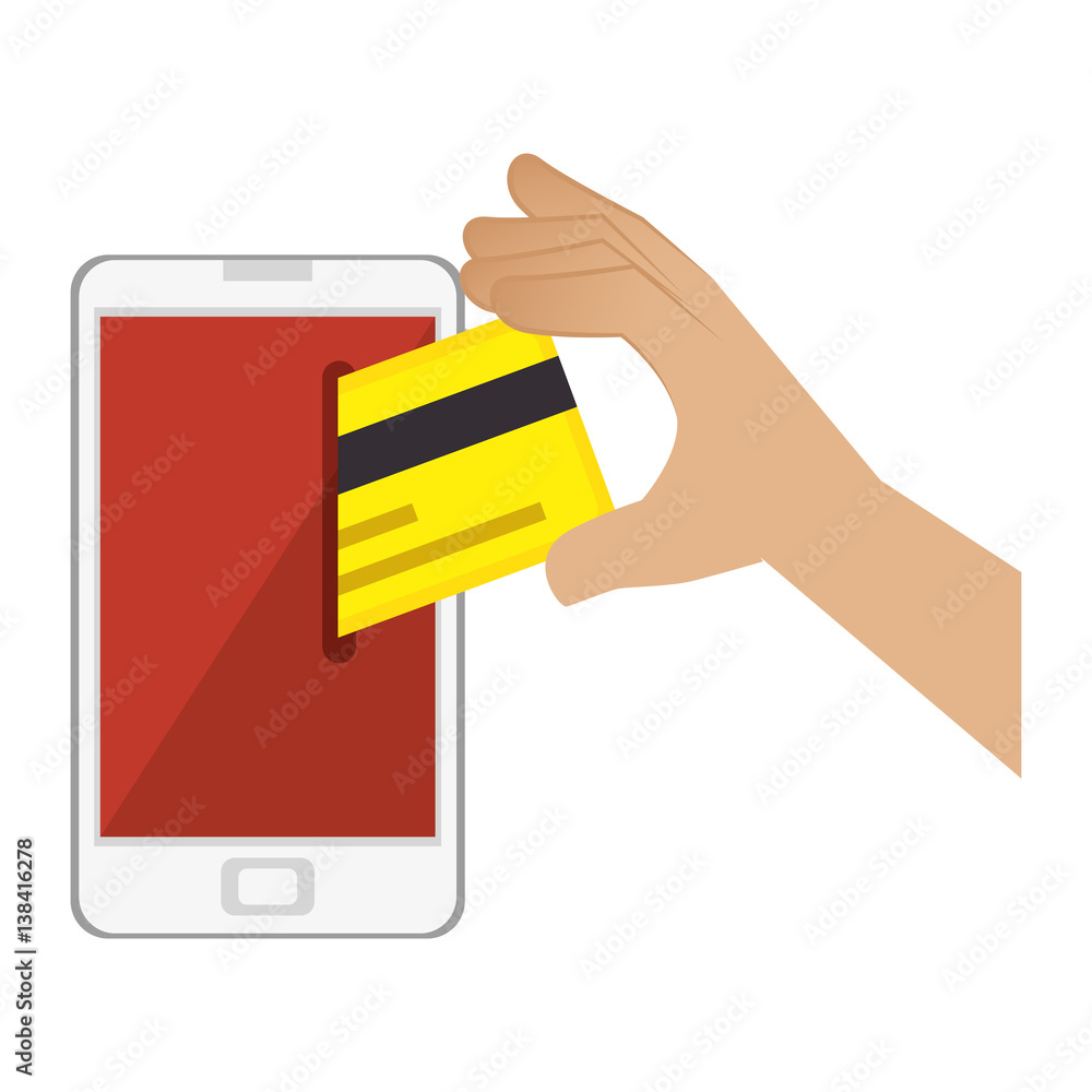 color silhouette with cell phone and credit card vector illustration color silhouette with cell phone and credit card vector illustration