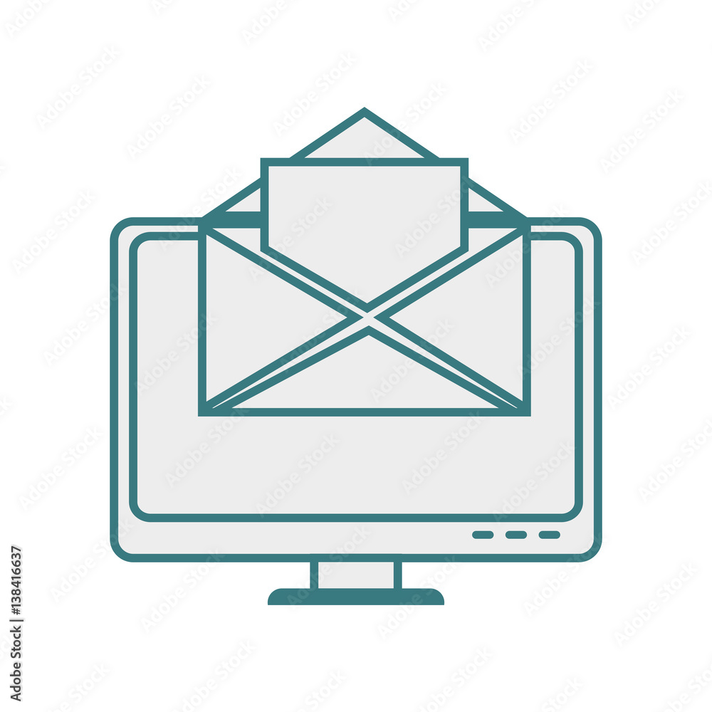 monochrome contour with lcd monitor and envelope mail on screen vector illustration monochrome contour with lcd monitor and envelope mail on screen vector illustration