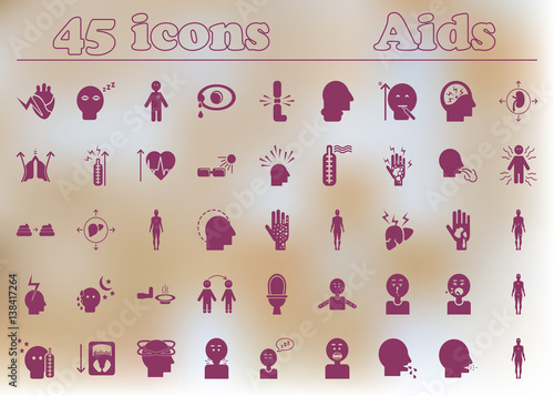 Signs and symptoms of HIV infection. various symptoms on the human. big medicine icons collection of aids disease