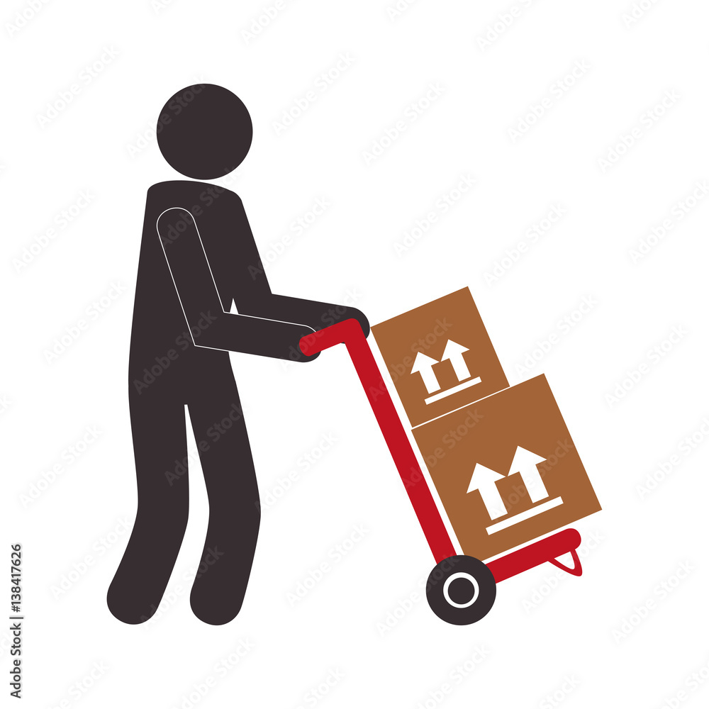 color pictogram with messenger and hand truck with boxes vector illustration color pictogram with messenger and hand truck with boxes vector illustration