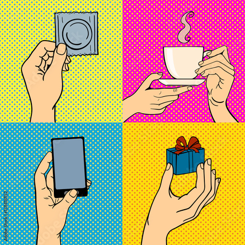 Pop art hands vector illustration.