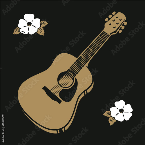 Hipster acoustic guitar with flowers