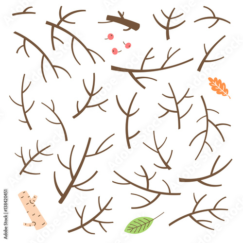 Canvas Print Set of branches, twigs, sticks drawn in a simple cartoon style.