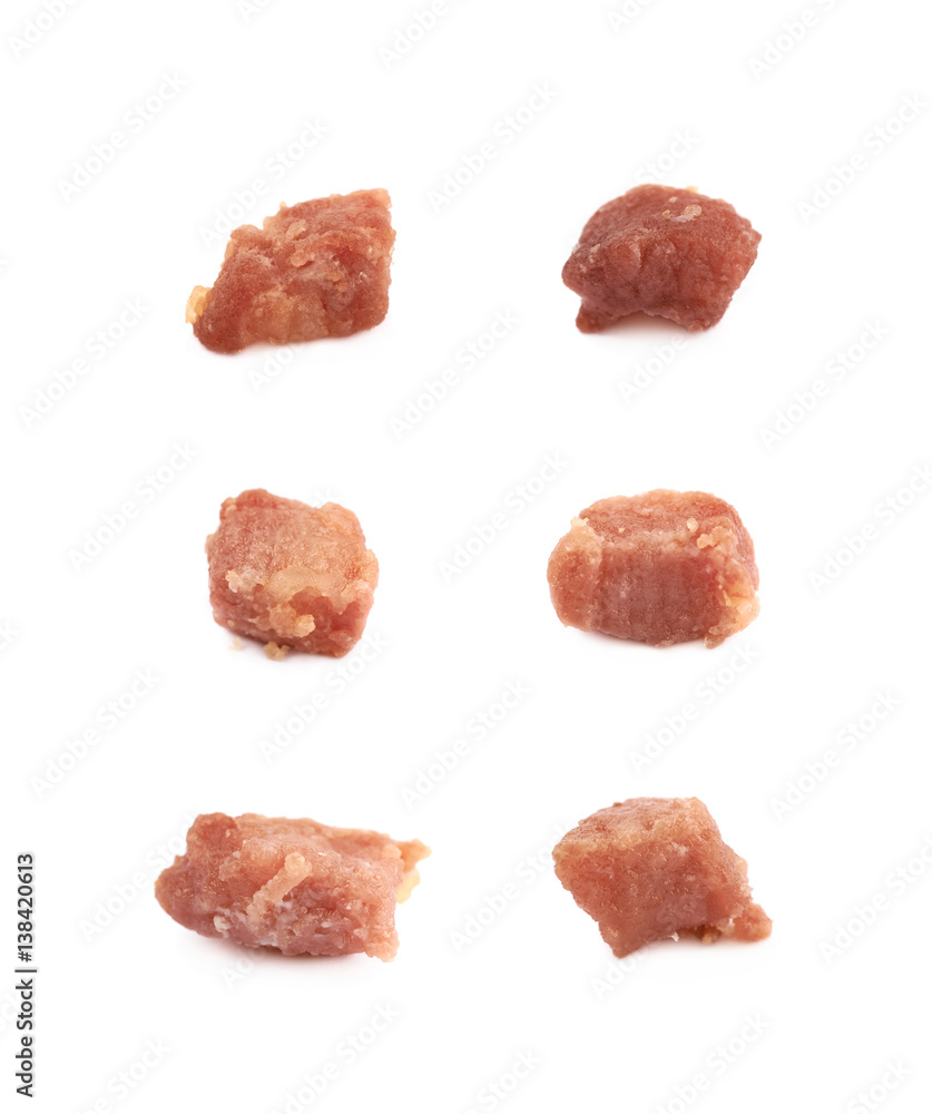Single piece of fried bacon cube Single piece of fried bacon cube